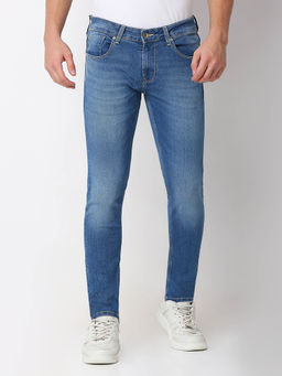 Spykar - Mens Light Blue Super Slim Fit Mid Rise Jeans