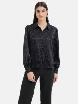Kazo - Textured Full Sleeve Satin Shirt with Collar Neck