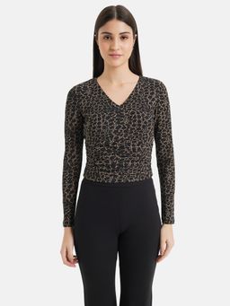 Kazo - Printed V-Neck Ruched Top