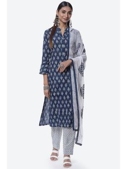 Biba - Blue Cotton Unstitched Suit (Set of 3)