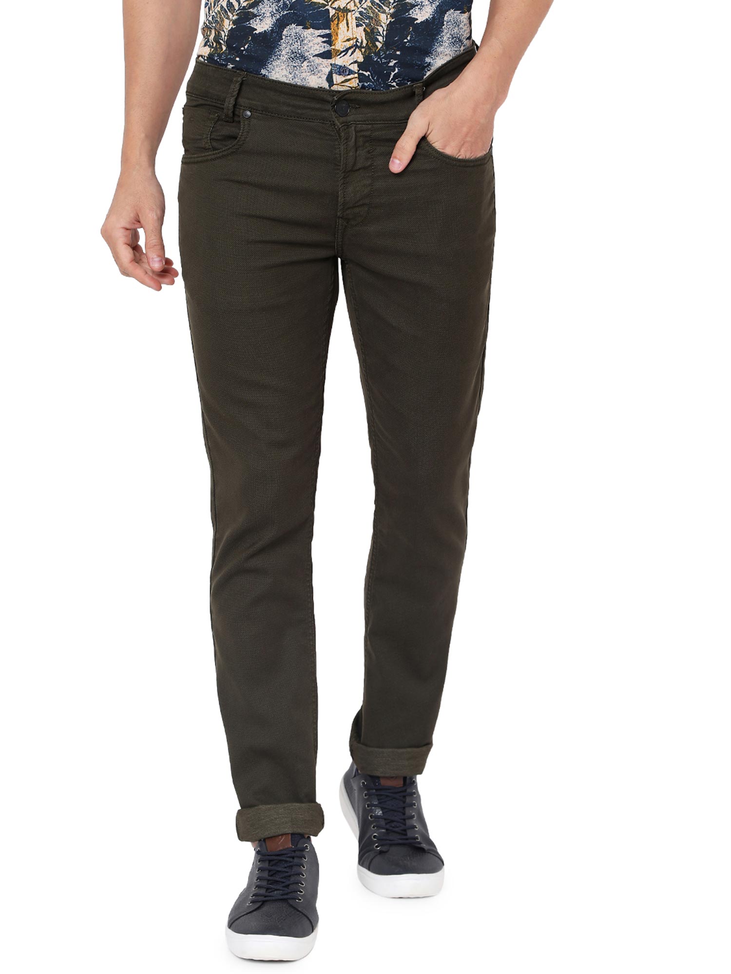 Buy Mufti Olive Mens Super Slim Fit 