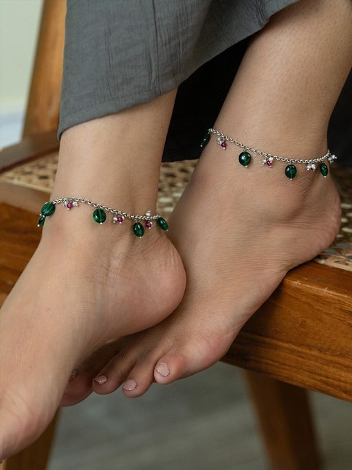 Shaya by CaratLane 925 Silver Shaya by CaratLane Feeling Sundor Oxidised Anklets In