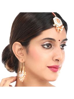 Yellow Chimes - Gold-toned Meenakari Handcrafted Mang Tikka With Chandbali Hoop Earrings
