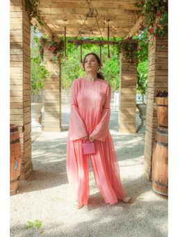 MONK & MEI - Salma Chikankari Peach Jumpsuit