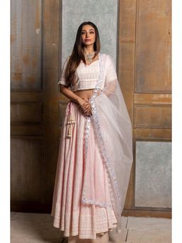 MONK & MEI - Mallika Embroidered Pink Lehenga with Stitched Blouse and Dupatta