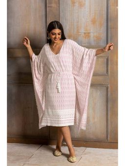 MONK & MEI - Ada Chikankari Pink Kaftan Dress