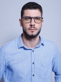 Intellilens - Unisex UV Protected Square Blue Cut Computer Glasses Black & Grey (55-18-145)