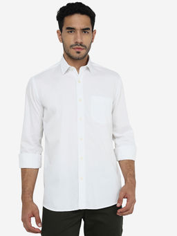 JadeBlue - Mens Solid White Slim Fit Semi Casual Shirt