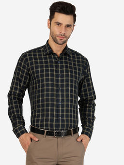 JadeBlue - Mens Navy Blue Checked Formal Shirt