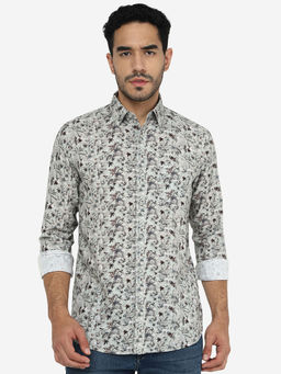 JadeBlue - Mens Floral Print Off White Slim Fit Casual Shirt