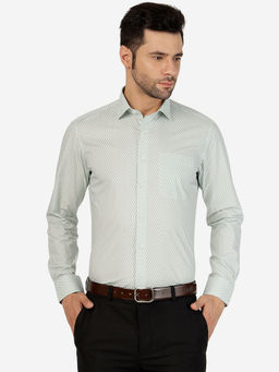 Metal - Mens Printed Green Slim Fit Formal Shirt