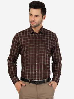 JadeBlue - Mens Maroon Checked Formal Shirt
