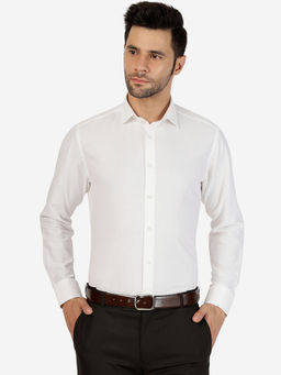 Metal - Mens Textured White Slim Fit Formal Shirt
