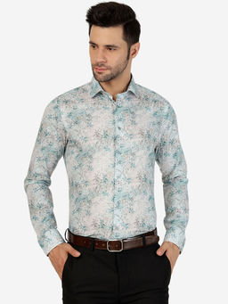 JB Studio - Mens Printed Green Slim Fit Full Sleeve Party Wear Shirt
