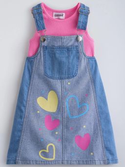 Hopscotch - Heart Textured Cut and Sew T-Shirt With Dungaree