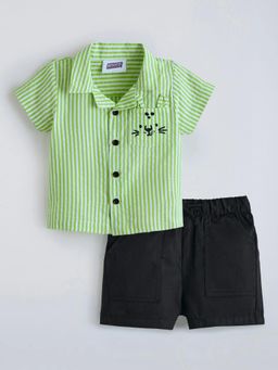 Hopscotch - Striped Animal Printed Shirt With Shorts