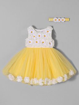 Hopscotch - Daisy Applique Tulle Dress With Hairband