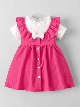 Hopscotch - Bow Applique Textured Ruffled Dress