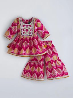 Hopscotch - Floral Embroidery Tasselled Kurti With Sharara