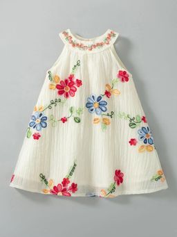 Hopscotch - Floral Embroidery Halter Neck Dress