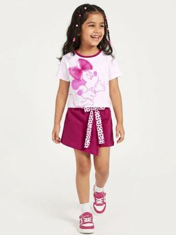 Hopscotch - Minnie Mouse Bow Applique T-Shirt With Skorts & Belt