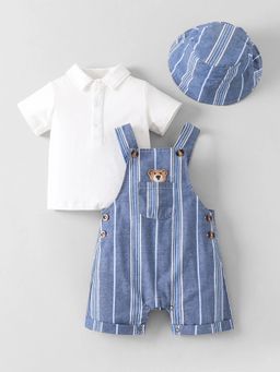 Hopscotch - Striped Dungaree With Shirt & Hat