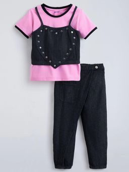 Hopscotch - Heart Applique T-Shirt With Denim Jeans & Cami