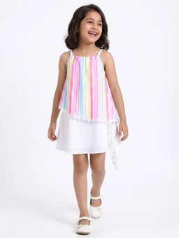 Hopscotch - Striped Floral Applique Dress