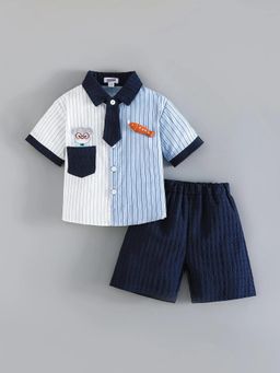 Hopscotch - Striped Animal Applique Shirt With Shorts