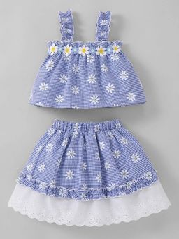Hopscotch - Daisy Applique Gingham Top With Skirt