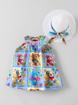 Hopscotch - Teddy Floral Applique Dress With Cap