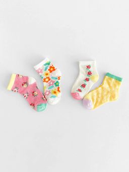 Hopscotch - Stretch Ribbed Floral Socks (Pack of 4)