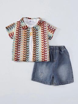 Hopscotch - Textured T-Shirt With Jacket & Shorts