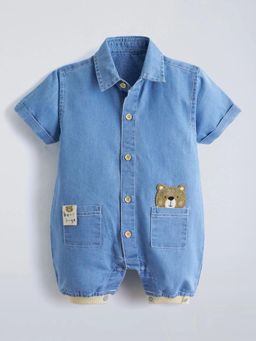 Hopscotch - Teddy Applique Denim Romper