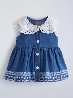 Hopscotch - Lace Peter Pan Collar Denim Dress