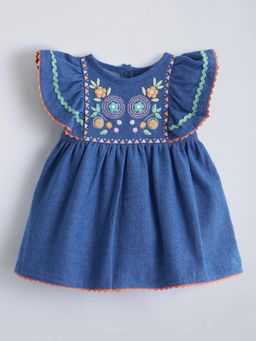 Hopscotch - Floral Embroidered Cotton Denim Dress