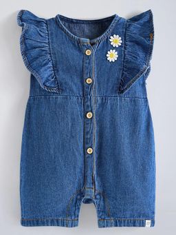 Hopscotch - Cotton Denim Daisy Applique Romper