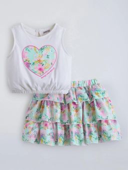 Hopscotch - Floral Heart Top With Skirt