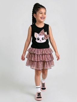 Hopscotch - Kitty Bow Applique Top With Skirt