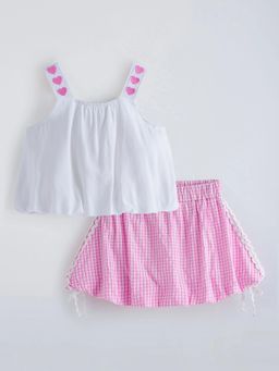 Hopscotch - Gingham Heart Lace Top With Skirt