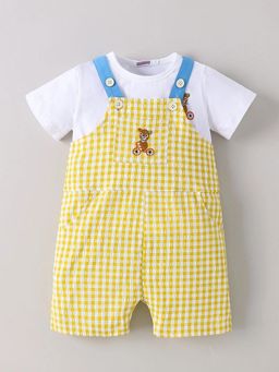 Hopscotch - Teddy Checks T-Shirt With Dungaree