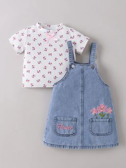 Hopscotch - Floral Embroidery Dungaree with T-Shirt
