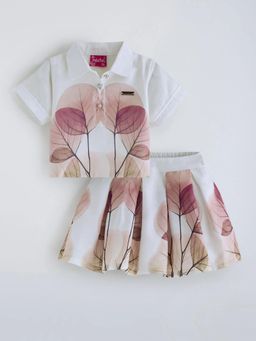 Hopscotch - Leaf Collared Polo T-Shirt With Skirt