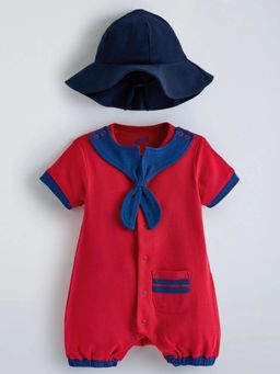 Hopscotch - Cotton Colour Block Romper with Hat