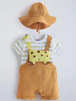 Hopscotch - Striped T-Shirt With Dungaree & Cap