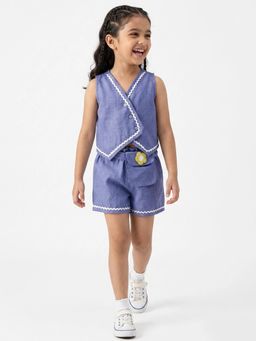 Hopscotch - Lace Floral Applique Bag Shirt With Shorts & Belt