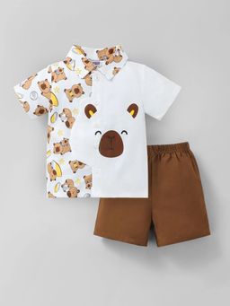 Hopscotch - Bear Applique Shirt With Shorts