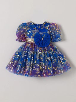 Hopscotch - Floral Bow Applique Sequined Dress