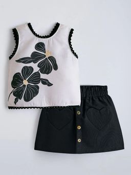 Hopscotch - Floral Heart Applique Top With Skirt
