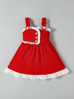 Hopscotch - Ruffled Bow Applique Strappy Dress